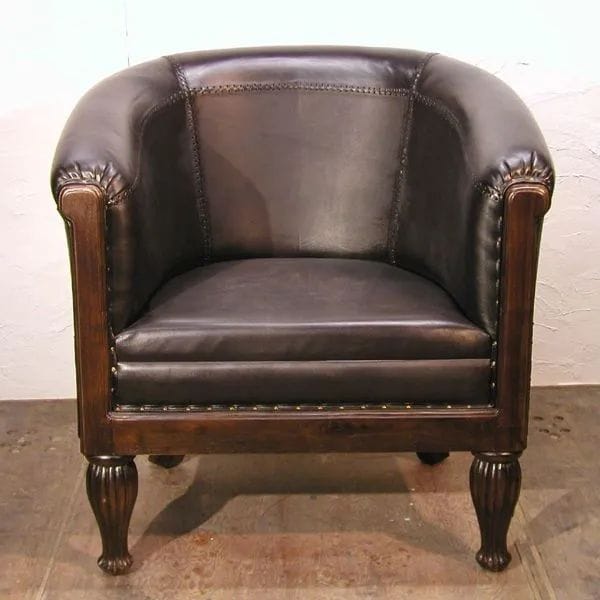 Teak leather tub chair